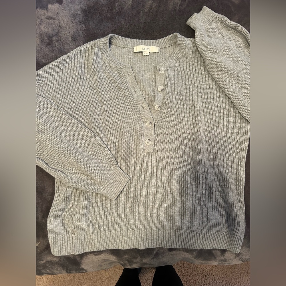 LOFT Heather Gray Buttoned Sweater